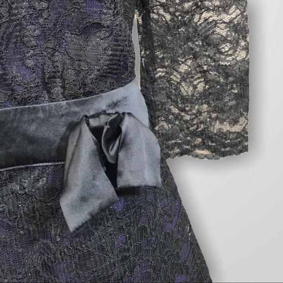 REISS Long Sleeve Black Lace Dress With Dropwaist and  Side Bow Size 10 - Picture 4 of 8